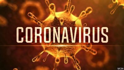 " coronavirus" text with the molecule causing the virus on the background 